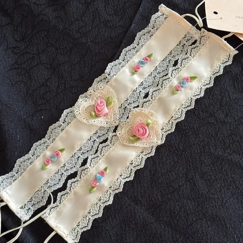 Bridal 1990s Lace Ribbon Choker Necklace Handmade by Anna Konya Vintage Wedding